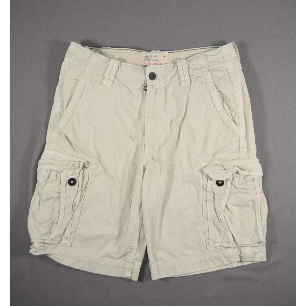 American Eagle Cargo Shorts Mens 33 Khaki Heavyweight Cotton Classic Baggy 11in